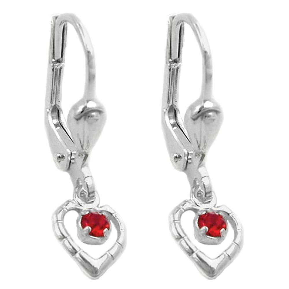 Leverback Earrings Heart Red Silver 925