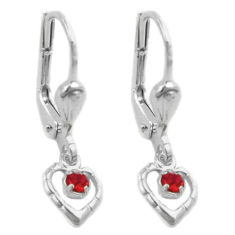 Leverback Earrings Heart Red Silver 925