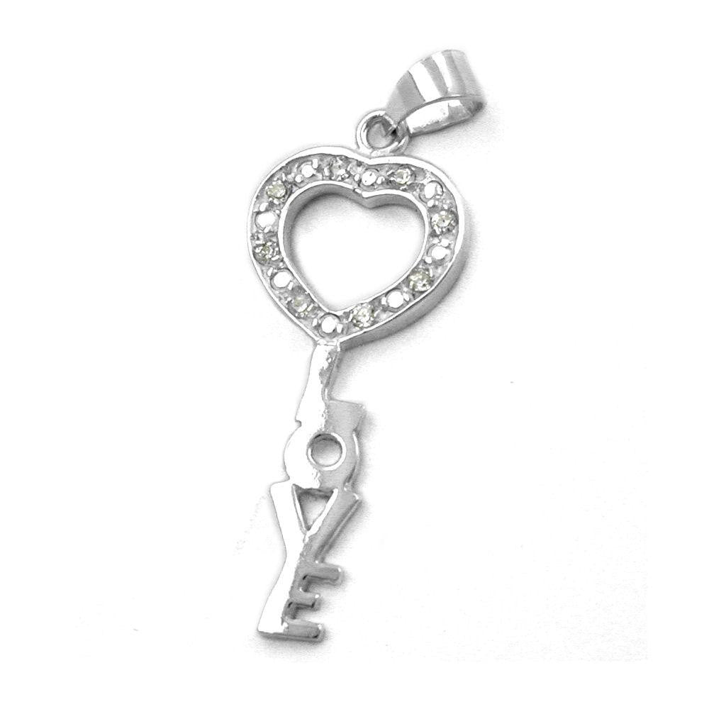 Key Pendant 'love' With A Heart Of Zirconias Silver 925