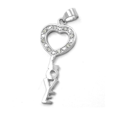 Key Pendant 'love' With A Heart Of Zirconias Silver 925