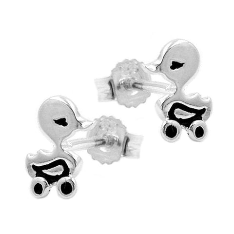 Stud Earrings Duck On Wheels Silver 925