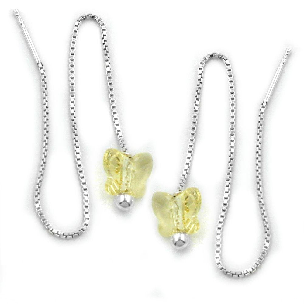 Chain Earrings Yellow Butterfly Silver 925