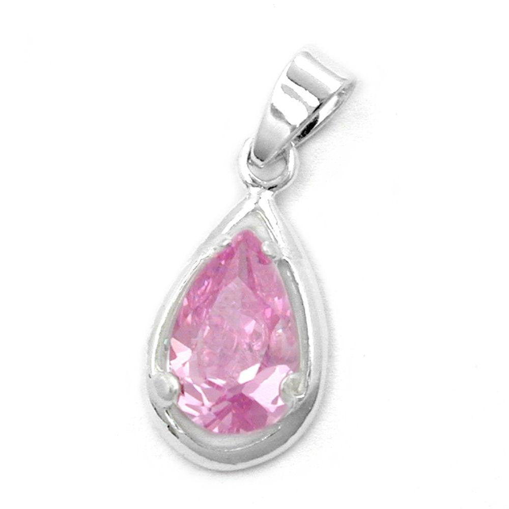 Pendant Drop Zirconia Pink Silver 925