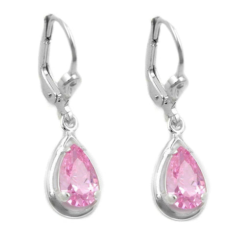 Leverback Earrings Pink Zirconia Silver 925