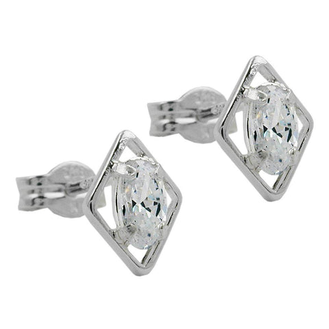 Stud Earrings White Zirconia Silver 925