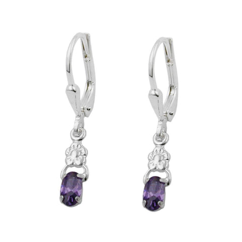 Leverback Earrings Amethyst & Flower Silver 925