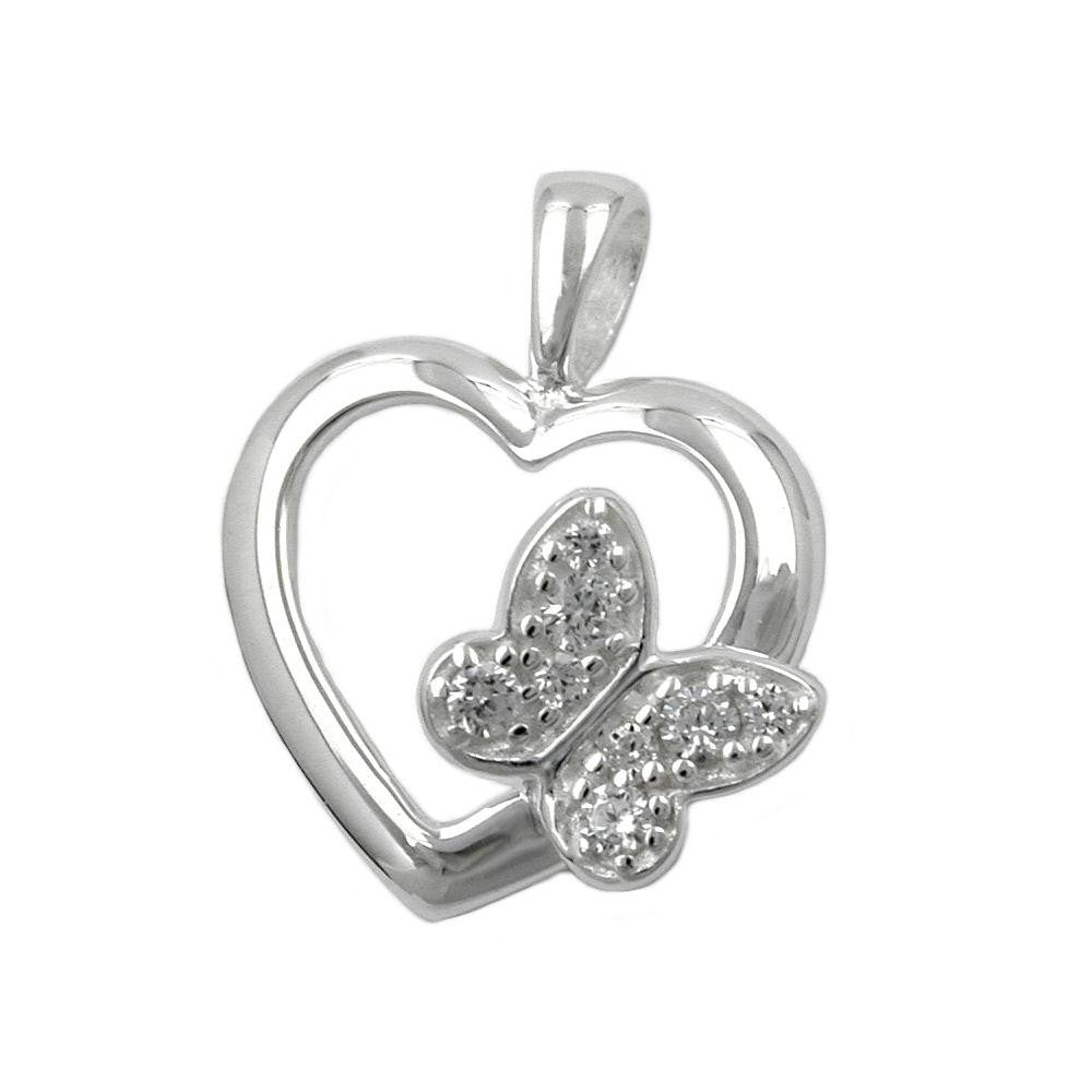 Pendant Heart With Zirconia Butterfly Silver 925