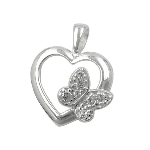 Pendant Heart With Zirconia Butterfly Silver 925