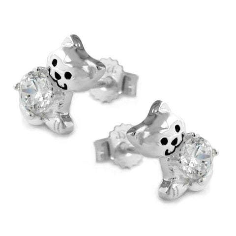 Ear Studs Cat With Cubic Zirconia Silver 925