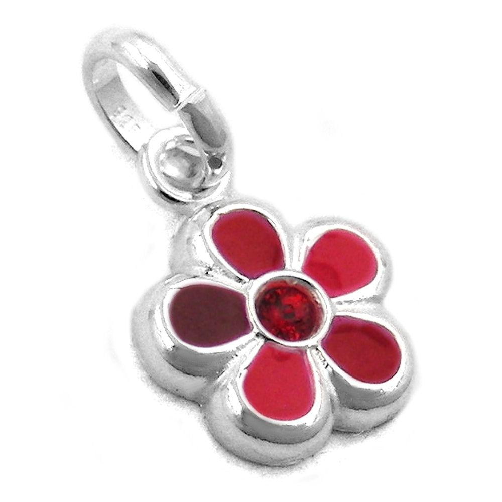 Pendant For Children Red Flower Silver 925