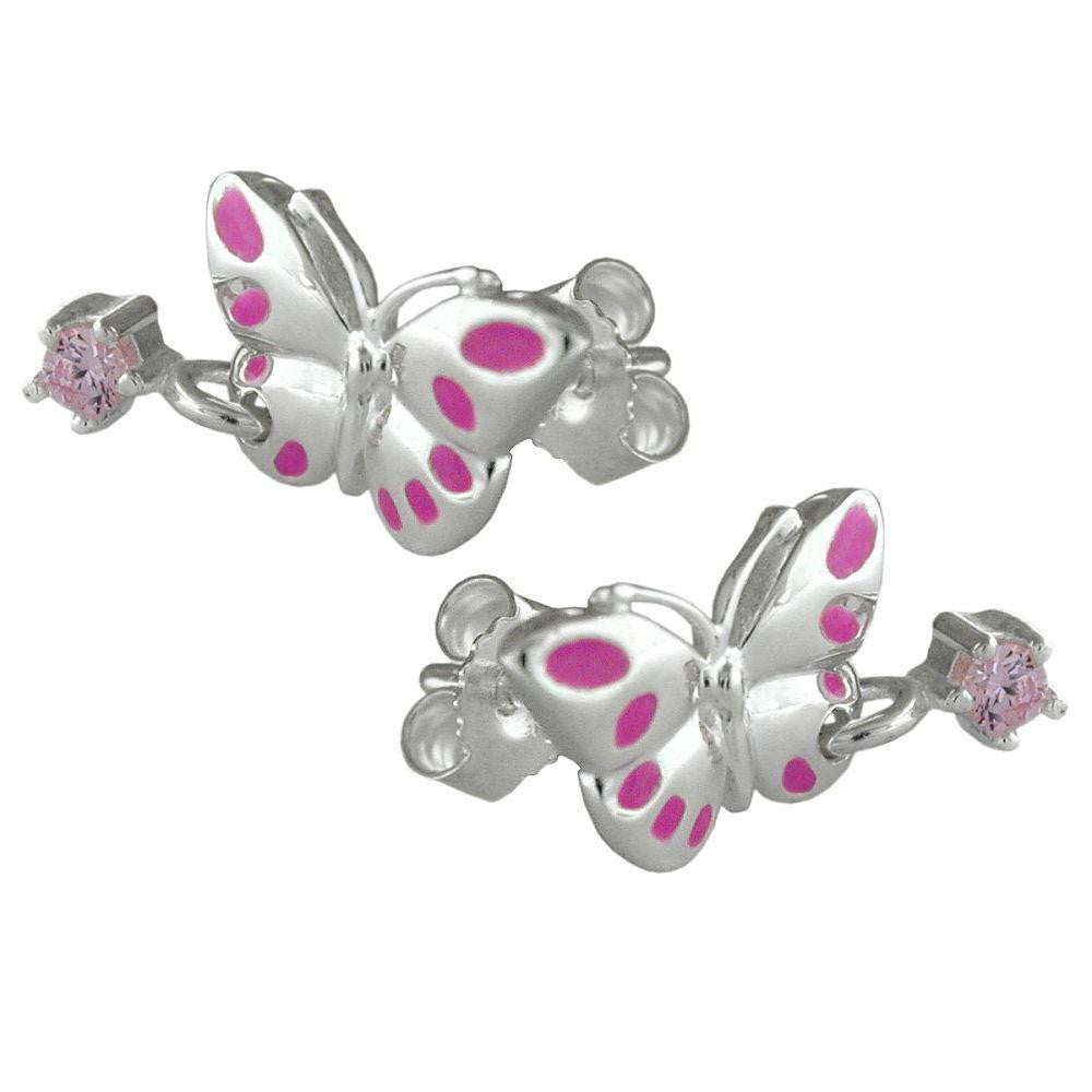 Ear Studs Pink Butterfly Silver 925