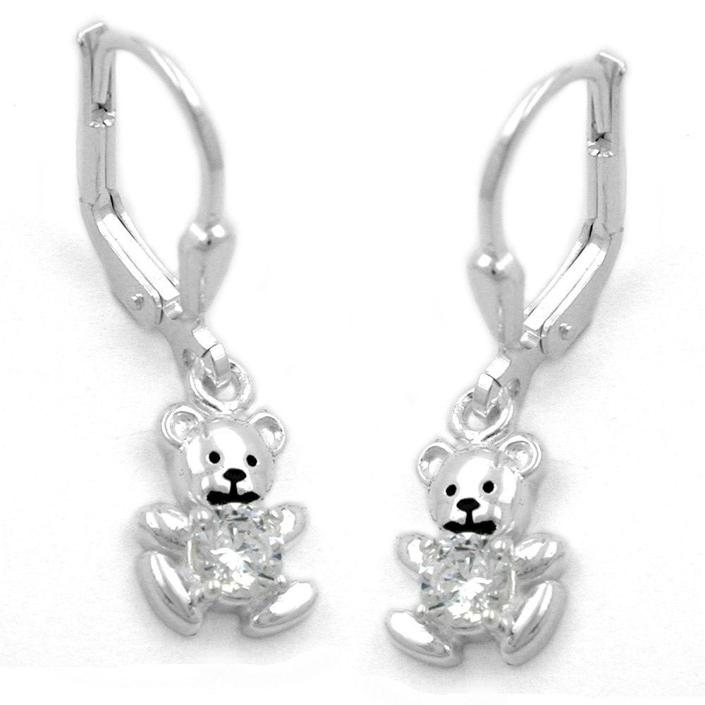 Leverback Earrings Little Bear With Zirconia Silver 925