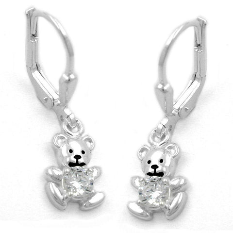 Leverback Earrings Little Bear With Zirconia Silver 925