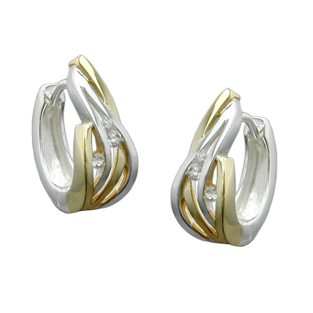 Hoop Earrings Bi-coloured & Zirconia Silver 925