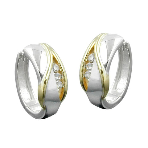 Hoop Earrings Bi-coloured & Zirconia Silver 925