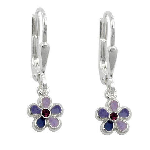 Leverback Earrings Blue-purple Flower Silver 925
