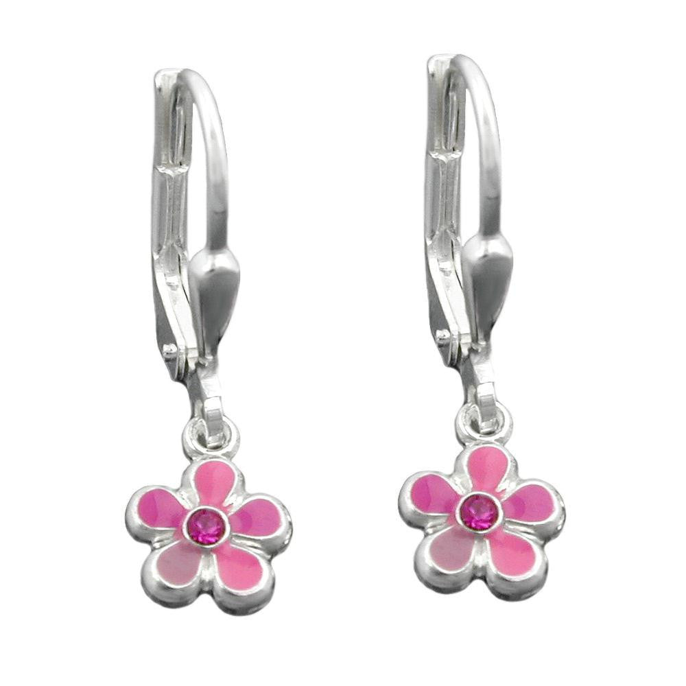 Leverback Earrings Pink Flower Silver 925