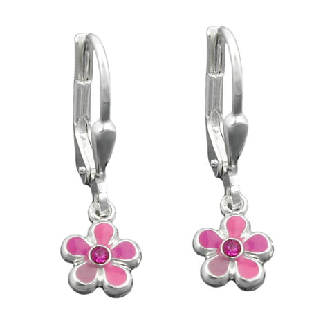 Leverback Earrings Pink Flower Silver 925