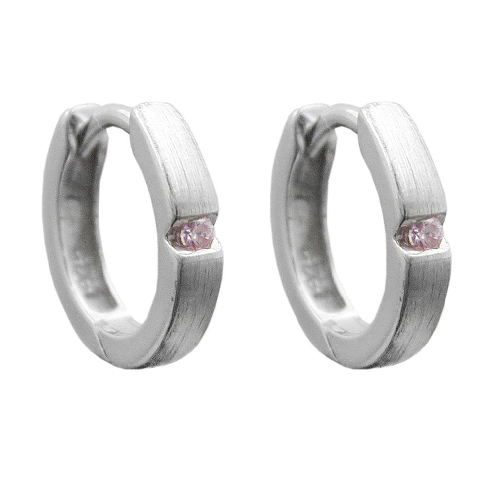 Hoop Earrings Pink Zirconia Silver 925
