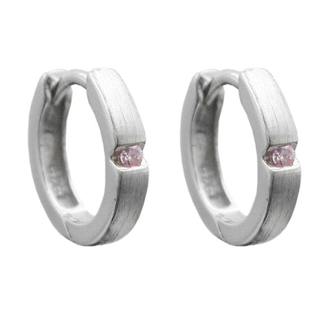 Hoop Earrings Pink Zirconia Silver 925