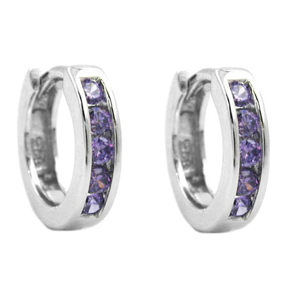 Hoop Earrings Purple Zirconia Silver 925