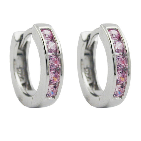 Hoop Earrings Pink Zirconia Silver 925