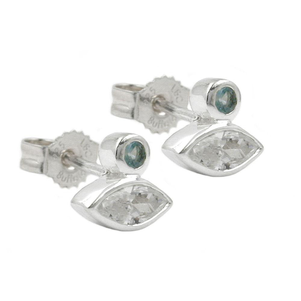 Stud Earrings Cz Aquamarine Silver 925