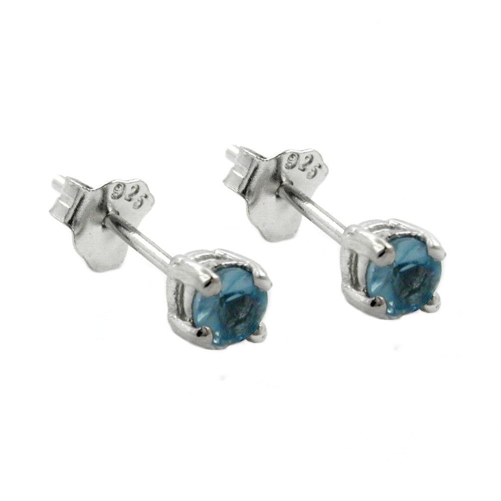 Stud Earrings Crystals 3mm Aqua Blue Silver 925