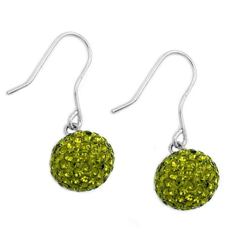 Hook Earrings 12mm Ball Olive Green Silver 925