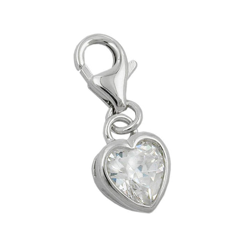 Pendant Charm Heart White Zirconia Silver 925