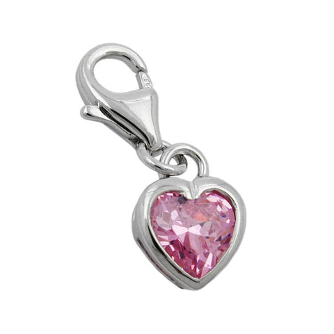 Pendant Charm Heart Pink Zirconia Silver 925