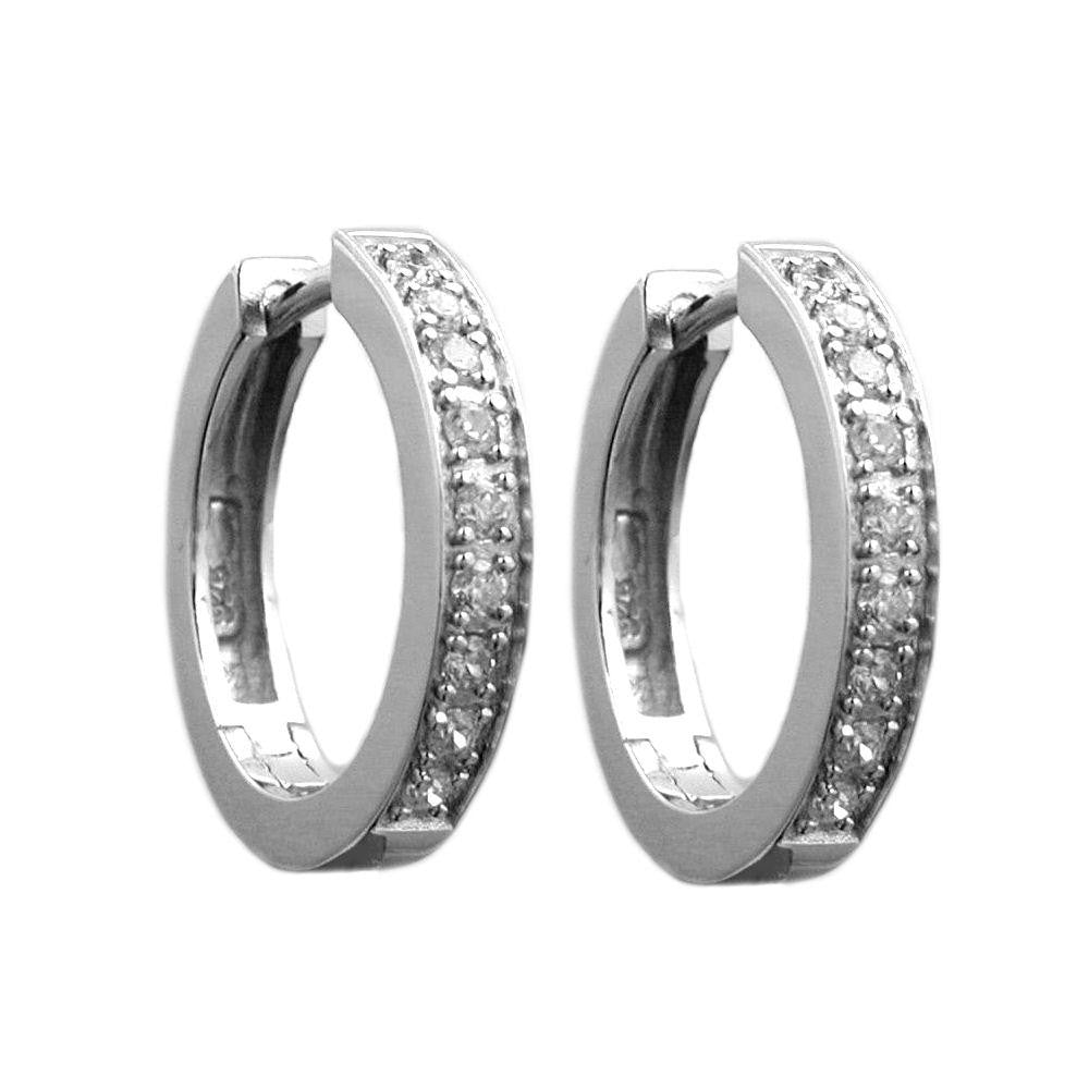Hoop Earrings Rhodium Plated Zirconia Silver 925