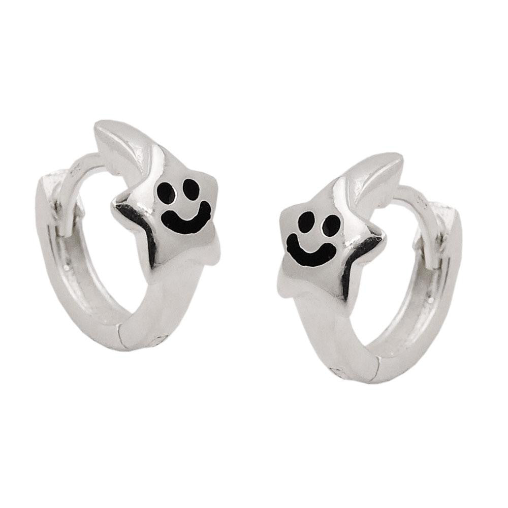 Hoop Earrings Star With Face Silver 925