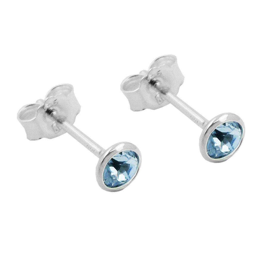 Earrings Studs Zirconia Aqua Silver 925