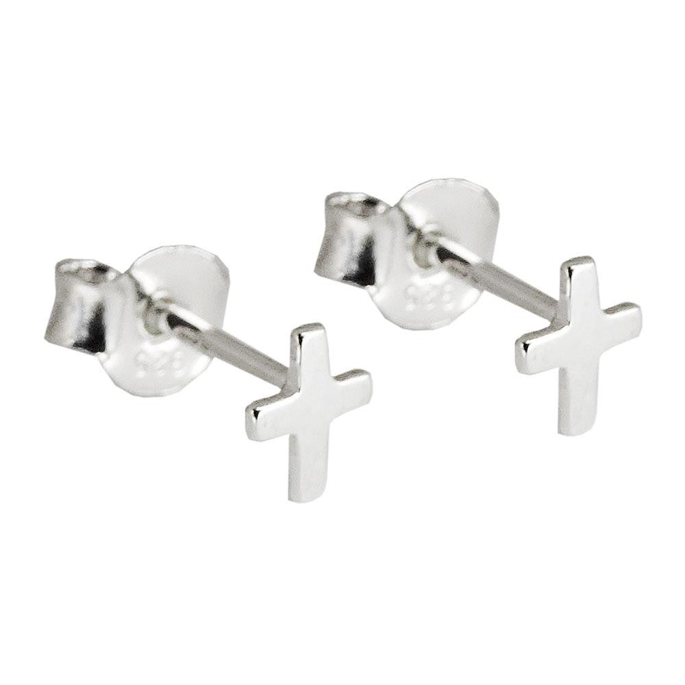 Earrings Studs Small Cross Silver 925