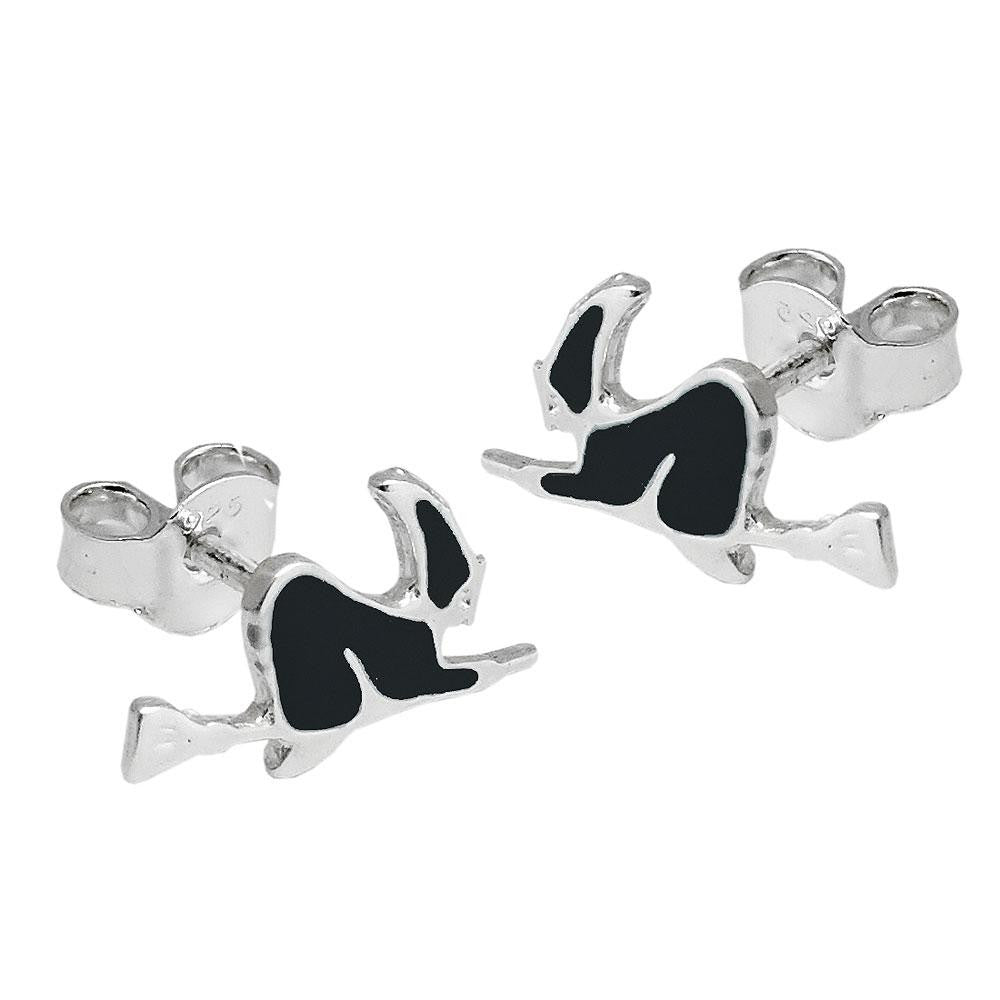 Earrings Studs Witch Black Silver 925