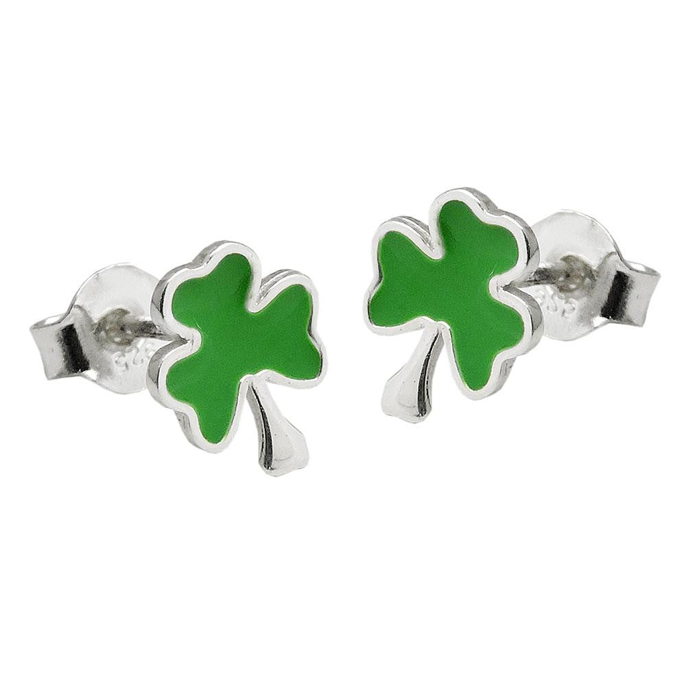 Earrings Studs Shamrock Green Silver 925