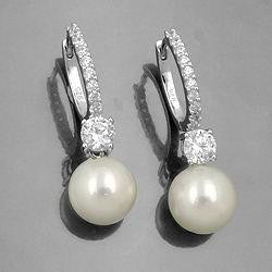 Hoop Earrings Pearl-zirconia Silver 925