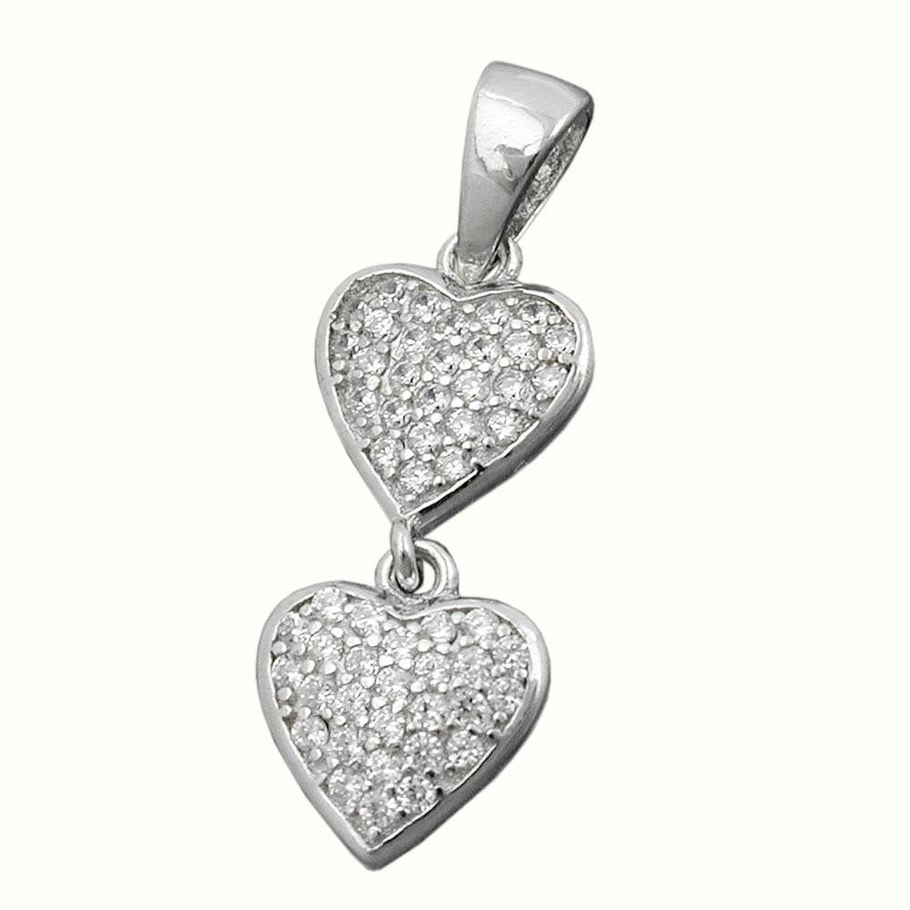 Pendant 2 Hearts Zirconias Silver 925